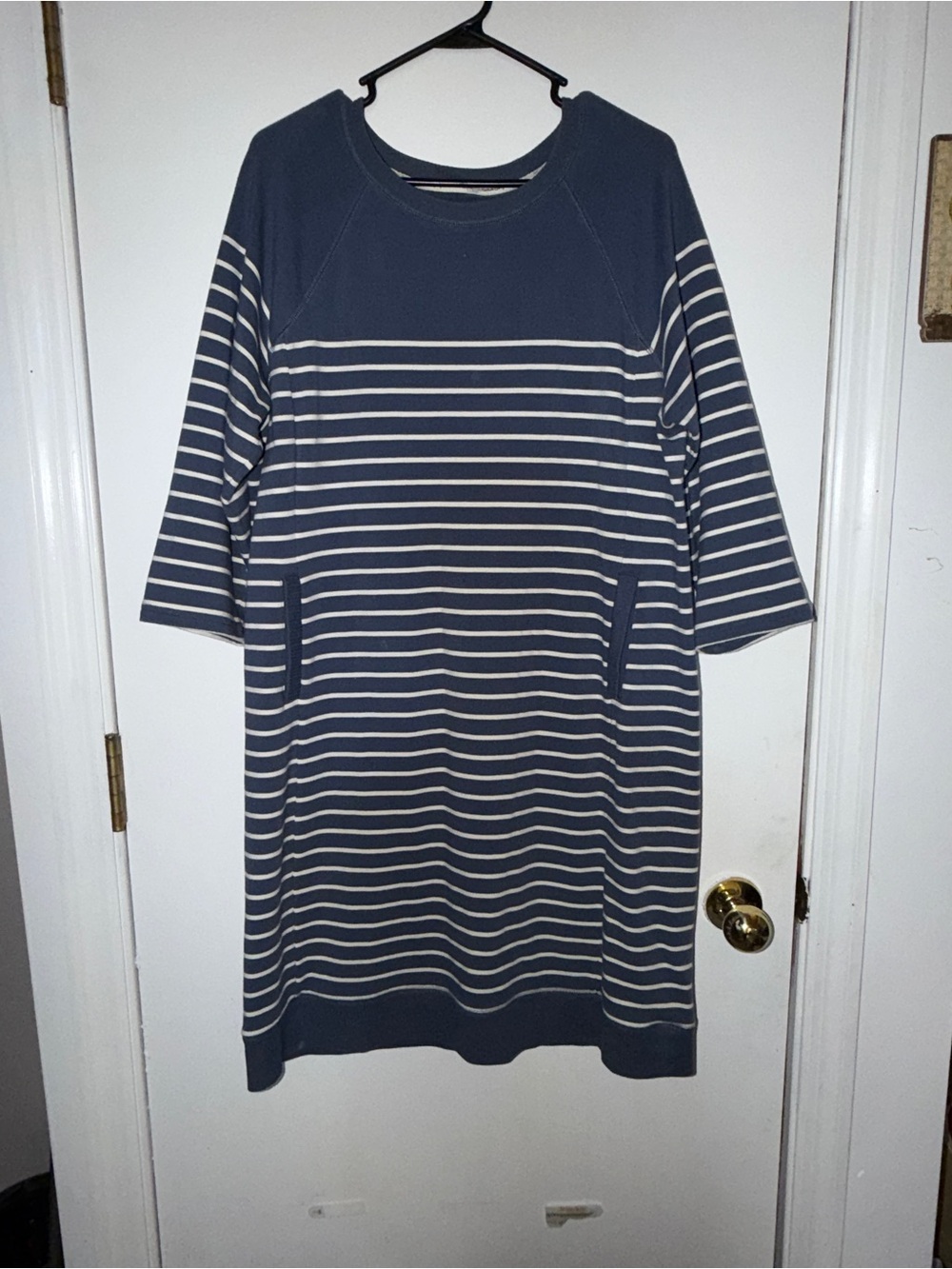 L.L. Bean Navy and White Striped Long-Sleeve Shift Dress